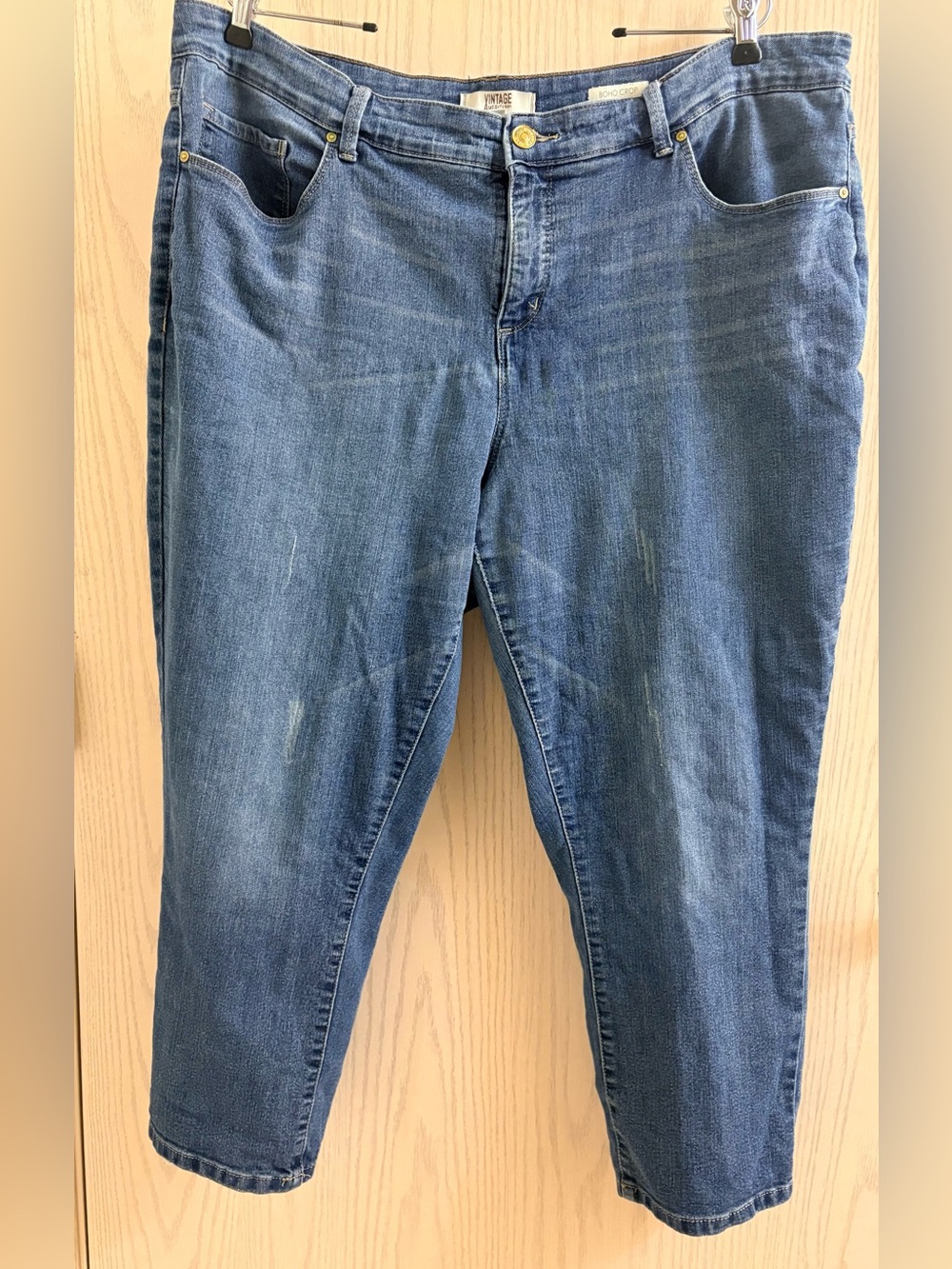 Vintage America Blue Cropped Distressed Women's Jeans